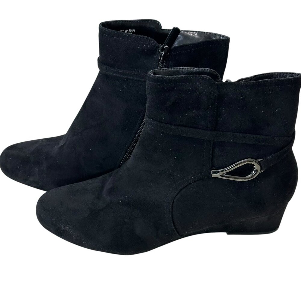 (9-240) Women's Black Impo Memory Foam Suede Wedge Ankle Boots Sz 7